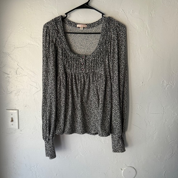 Lux Y2k Floral Print Long Sleeve Peasant Blouse Babydol Top Small Bell Swan - Picture 2 of 9